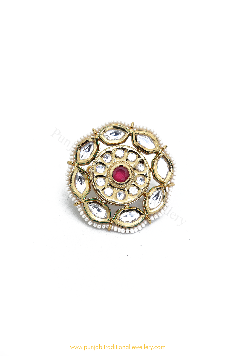 Gold Finished Rubby Kundan Ring By PTJ