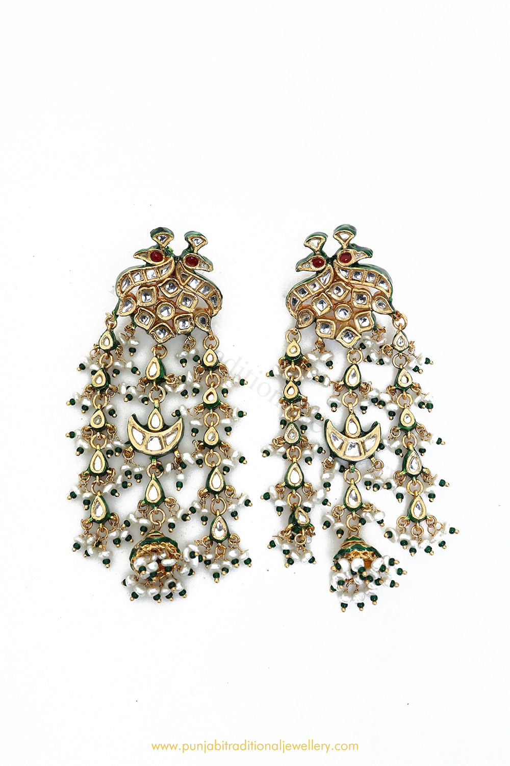 Gold Finished Semi Precious Pearl Kundan Earrings by PTJ