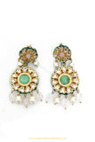 Gold Finished Semi Precious MInt/Pink Kundan Earrings by PTJ