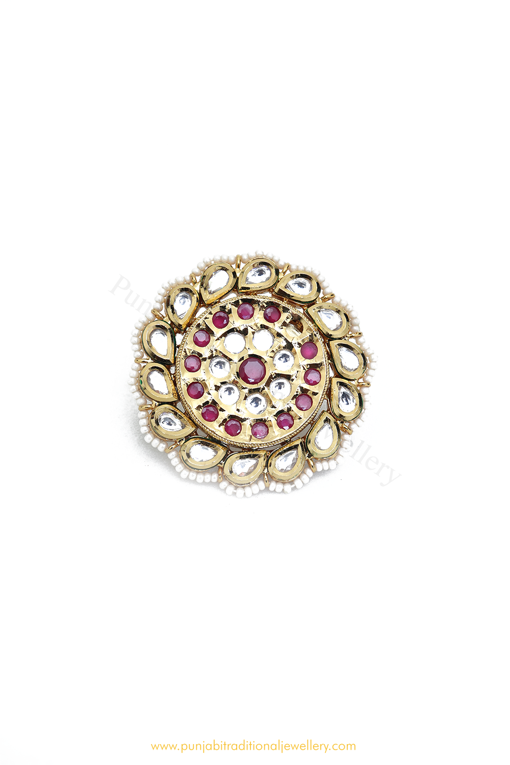 Gold Finished Rubby Kundan Ring By PTJ