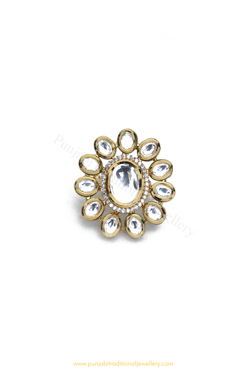 Gold Finished Kundan Ring By PTJ