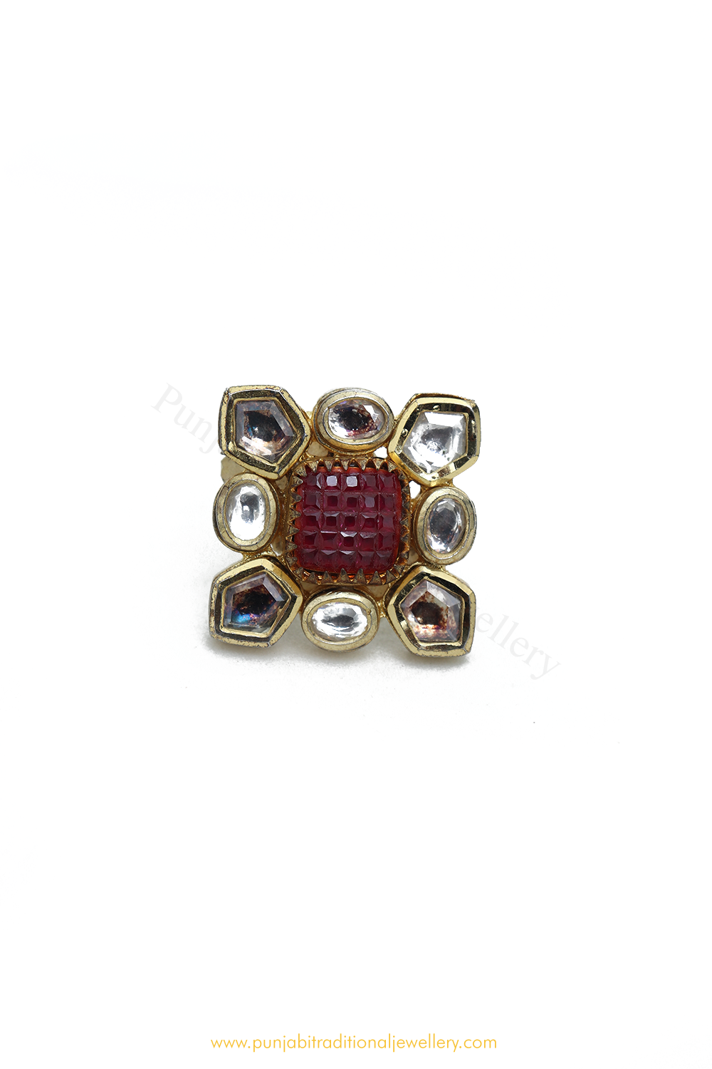 Gold Finished Rubby Kundan Ring By PTJ