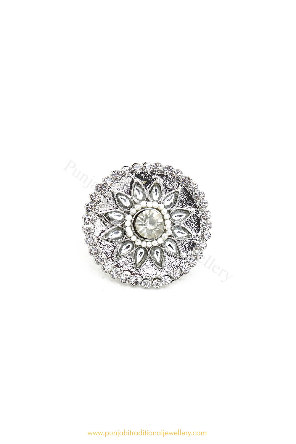 Silver Finished Kundan Ring By PTJ