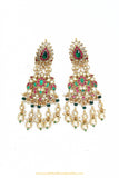 Gold Finished Rubby Emerald Kundan Earrings by PTJ