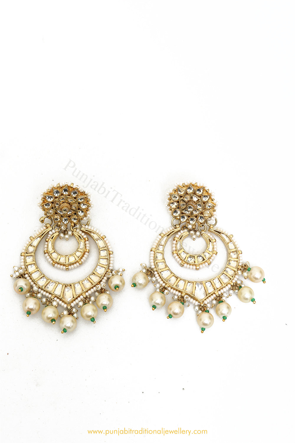 Gold Finished Pearl Kundan Earrings by PTJ