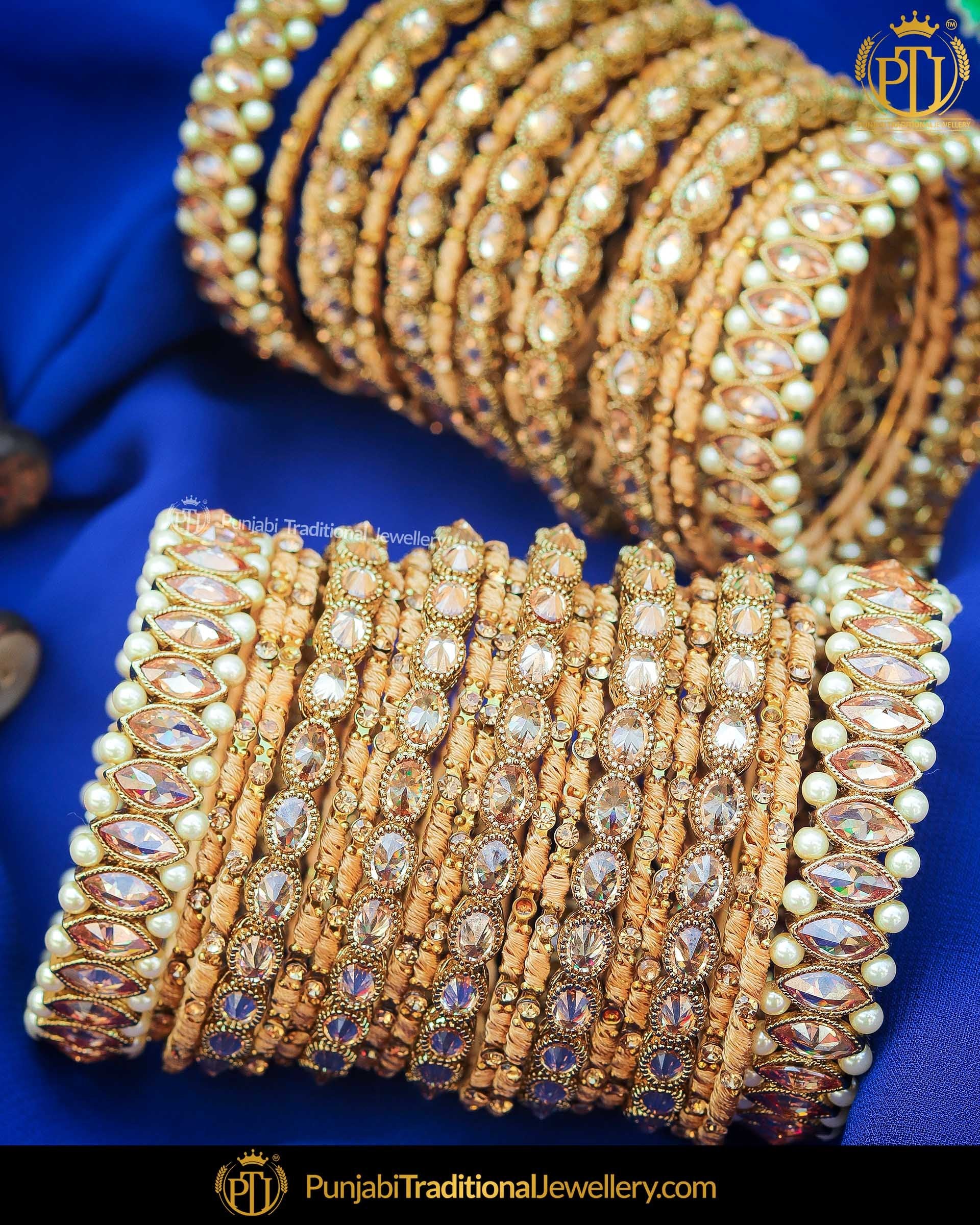 Champagne stone thread gold Bangles Set (Both Hand Pair) | Punjabi Traditional Jewellery Exclusive