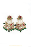 Gold Finished Rubby Emerald Kundan Earrings by PTJ
