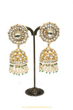 Gold Finished Pearl Kundan Jhumki Earrings by PTJ
