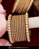 Antique Gold Finished Peach Pearl Bangles Set (Both Hand Pair) | Punjabi Traditional Jewellery Exclusive