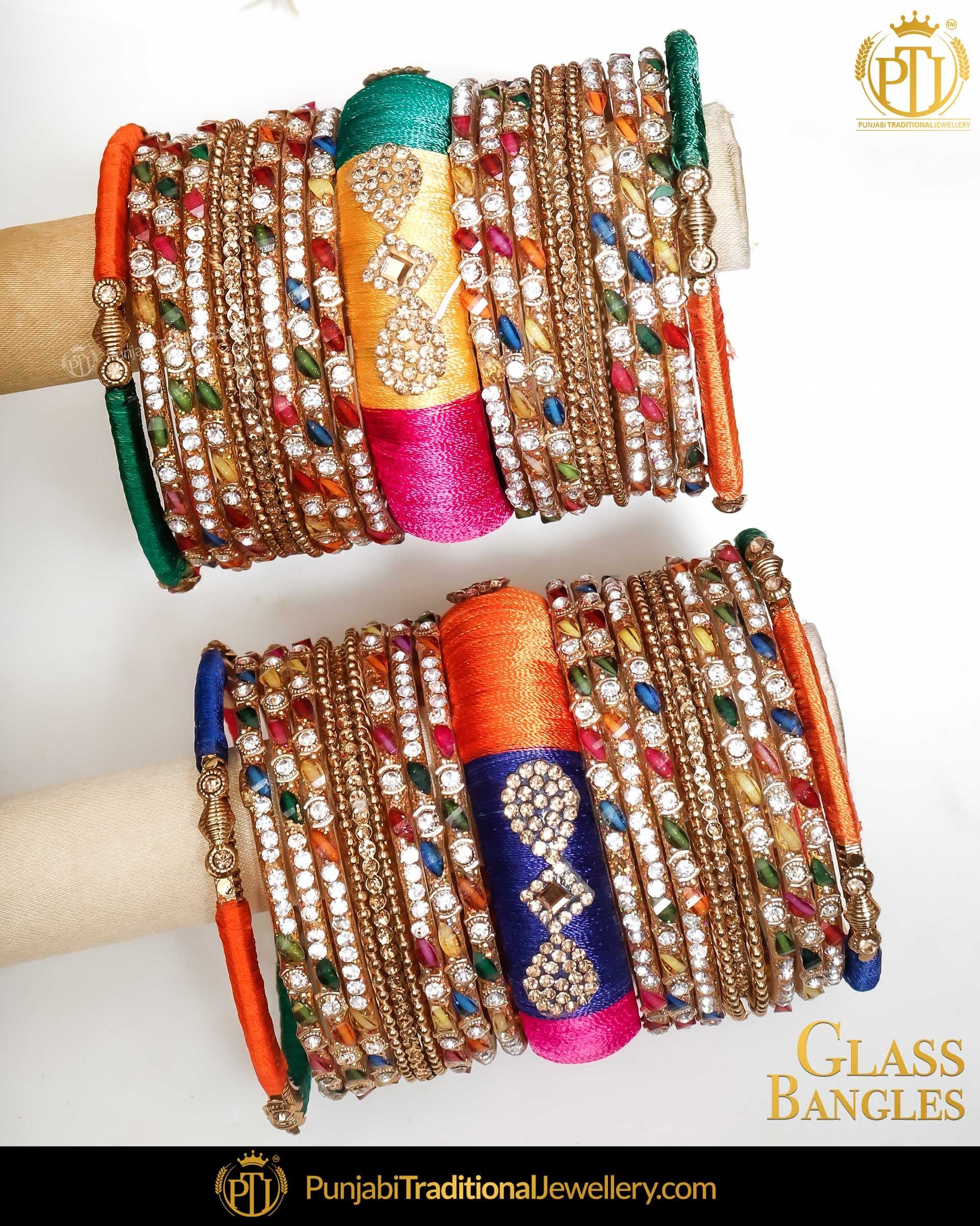 Multi (For Both Hands) Glass Bangles Set | Punjabi Traditional Jewellery Exclusive
