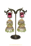 Gold Finished Rubby Kundan Jhumki Earrings by PTJ