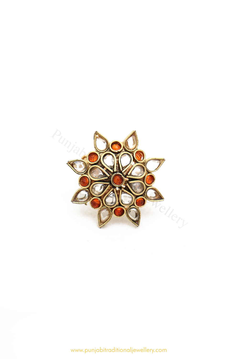 Antique Gold Finished Orange Polki Ring By PTJ