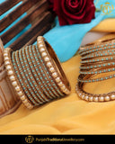 Antique Gold Finished Firozi Pearl Bangle Set (Both Hand Pair) | Punjabi Traditional Jewellery Exclusive