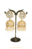 Gold Finished Pearl Kundan Jhumki Earrings by PTJ