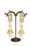 Gold Finished Pearl Kundan Jhumki Earrings by PTJ