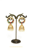 Gold Finished Navratan Kundan Jhumki Earrings by PTJ