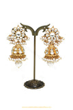 Gold Finished Pearl Kundan Jhumki Earrings by PTJ