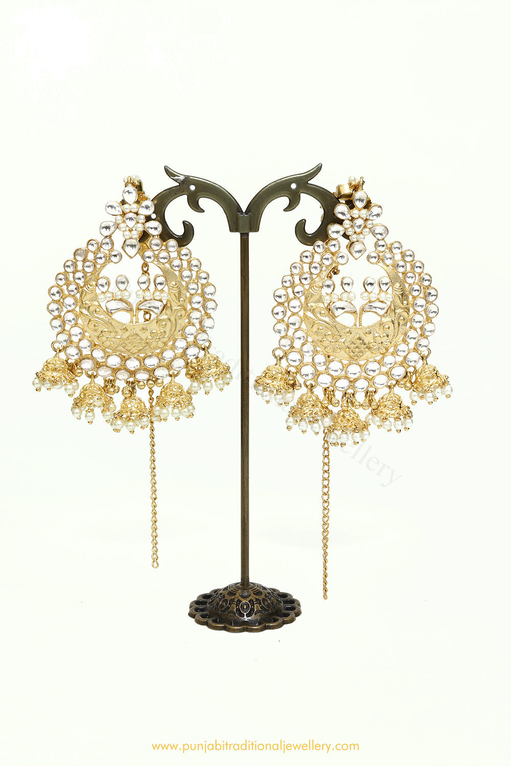 Gold Finished Pearl Kundan  Earrings by PTJ