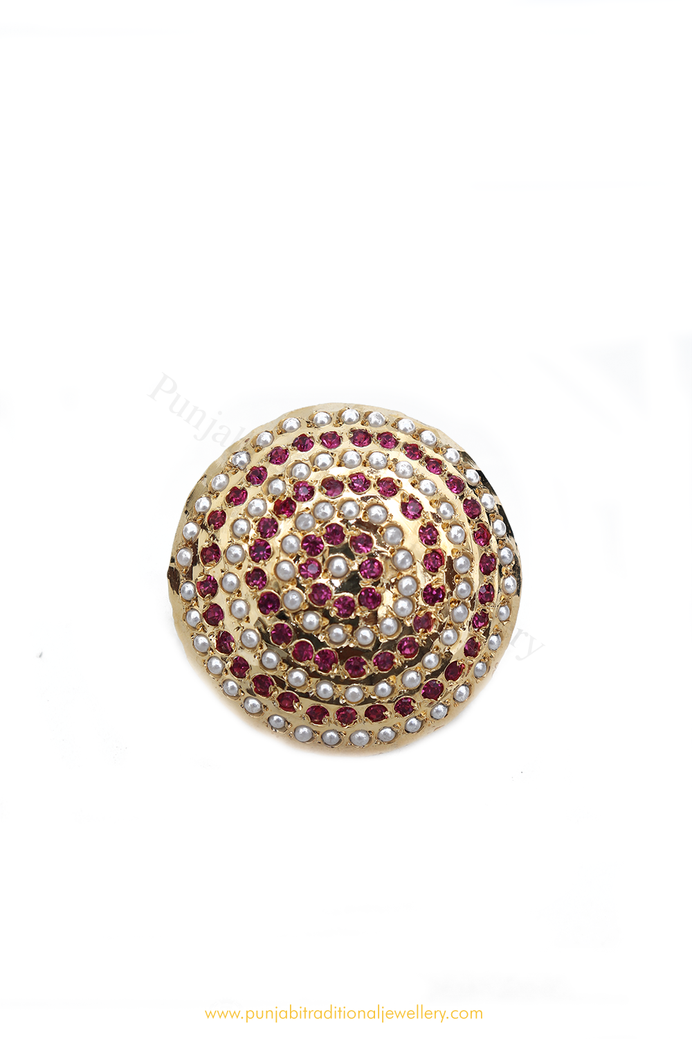 Gold Finished Rubby Jadau Ring By PTJ