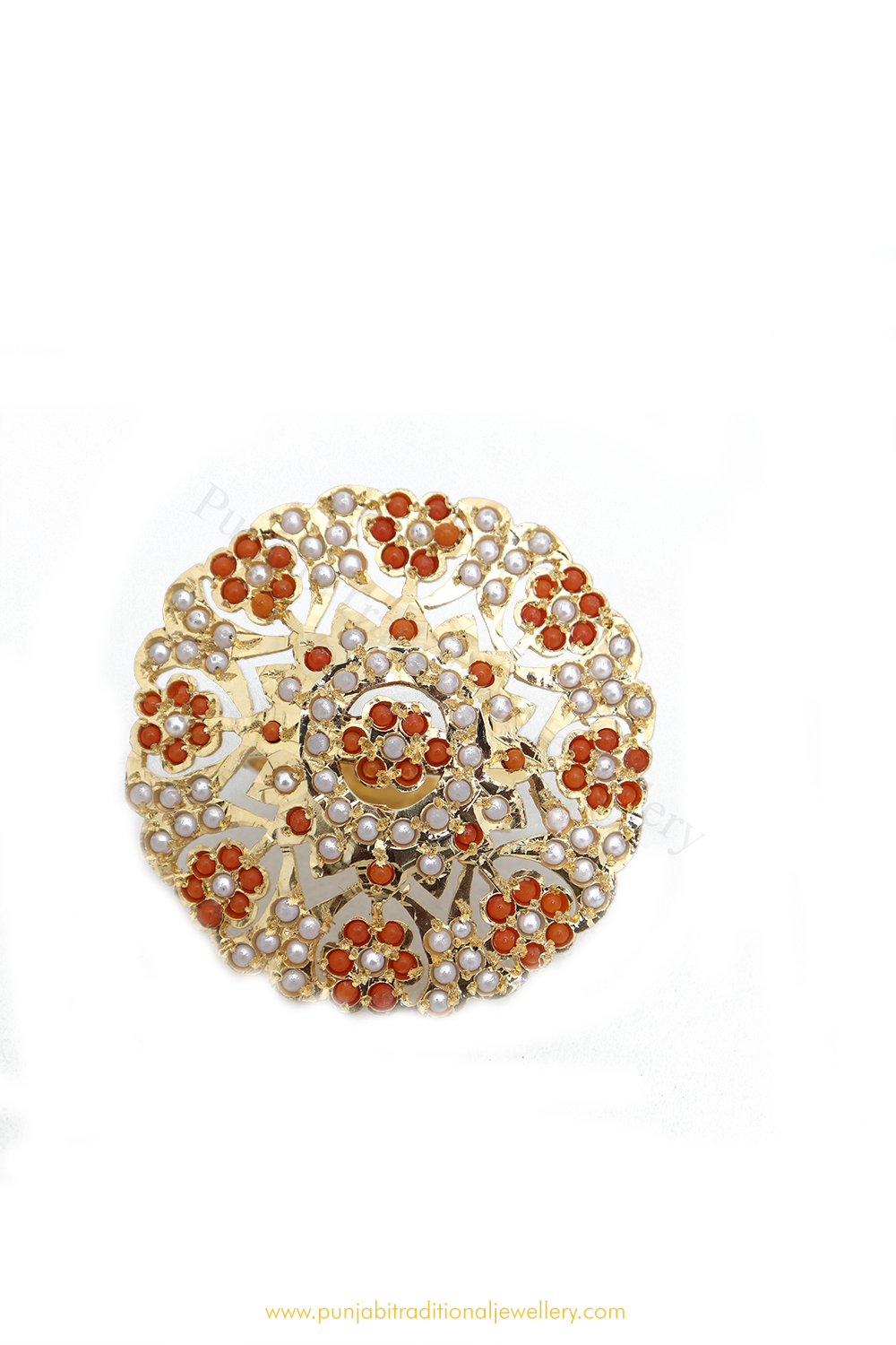 Gold Finished Monga Jadau Ring By PTJ