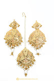 Gold Finished Earrings & Tikka Set by PTJ