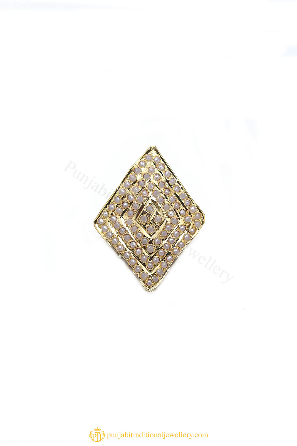 Gold Finished Pearl Kundan Ring By PTJ
