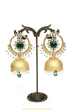Gold Finished Emerald Kundan Jhumki Earrings by PTJ