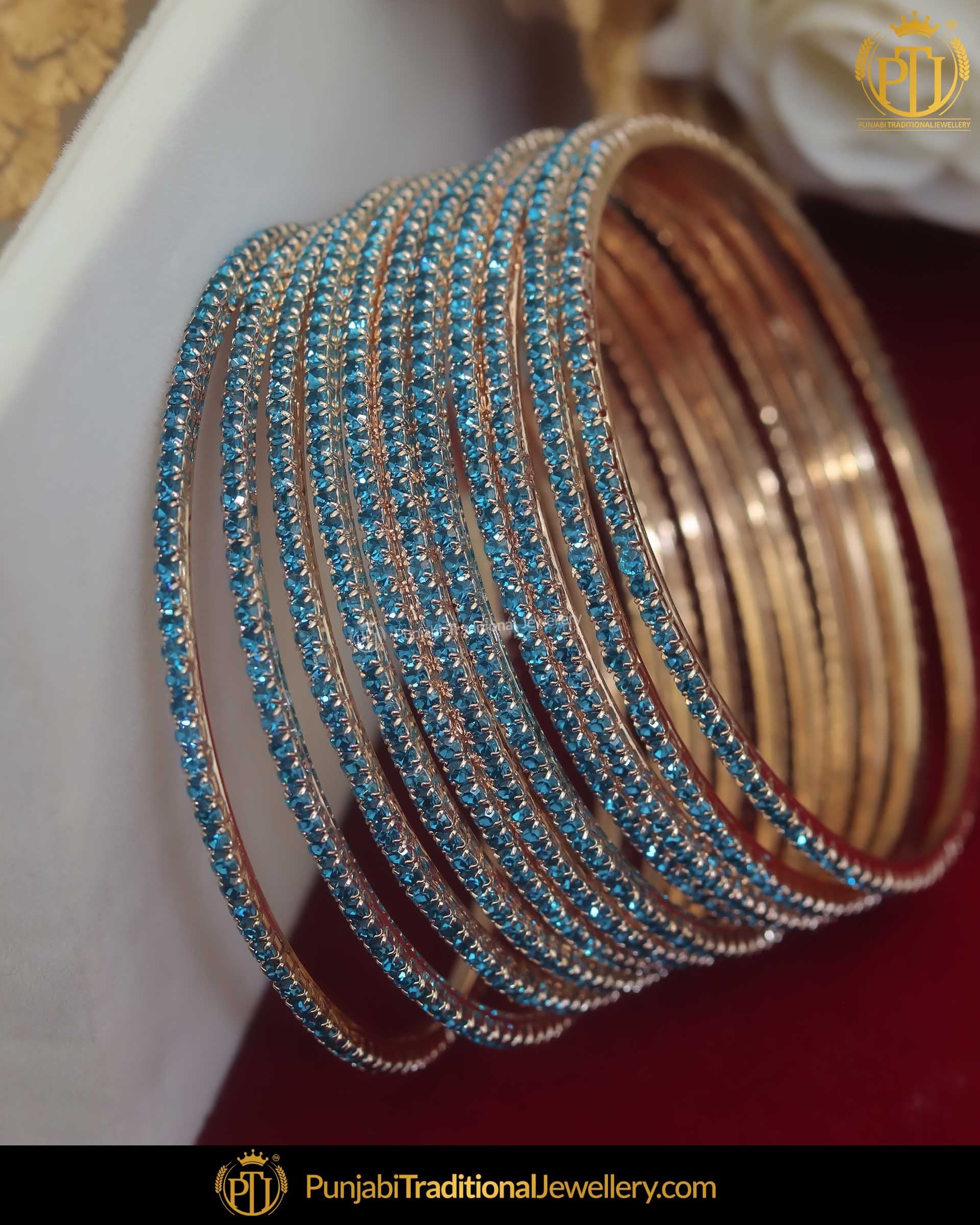 AD Stone Firozi Bangles (12 piece) | Punjabi Traditional Jewellery Exclusive