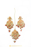 Gold Finished Earrings & Tikka Set by PTJ