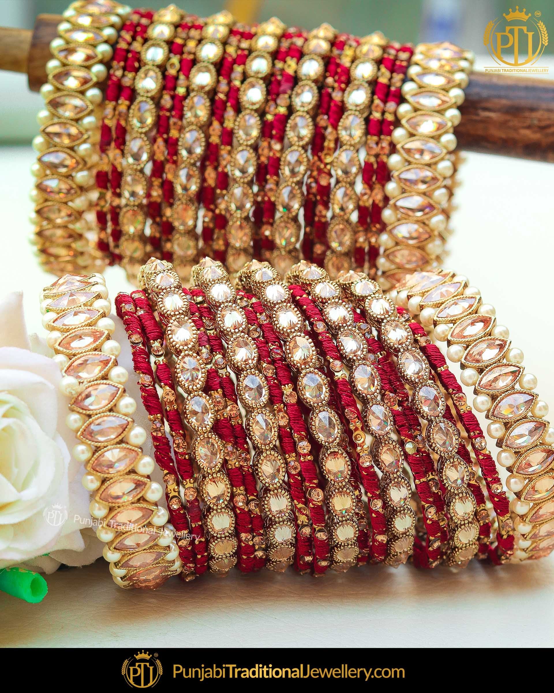 Marron Champagne stone thread Bangles Set (Both Hand Pair) | Punjabi Traditional Jewellery Exclusive