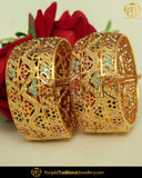 Gold Finished Navratan Jadau Karra Bangles (Pair)| Punjabi Traditional Jewellery Exclusive