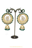 Gold Finished Emerald Kundan Earrings by PTJ