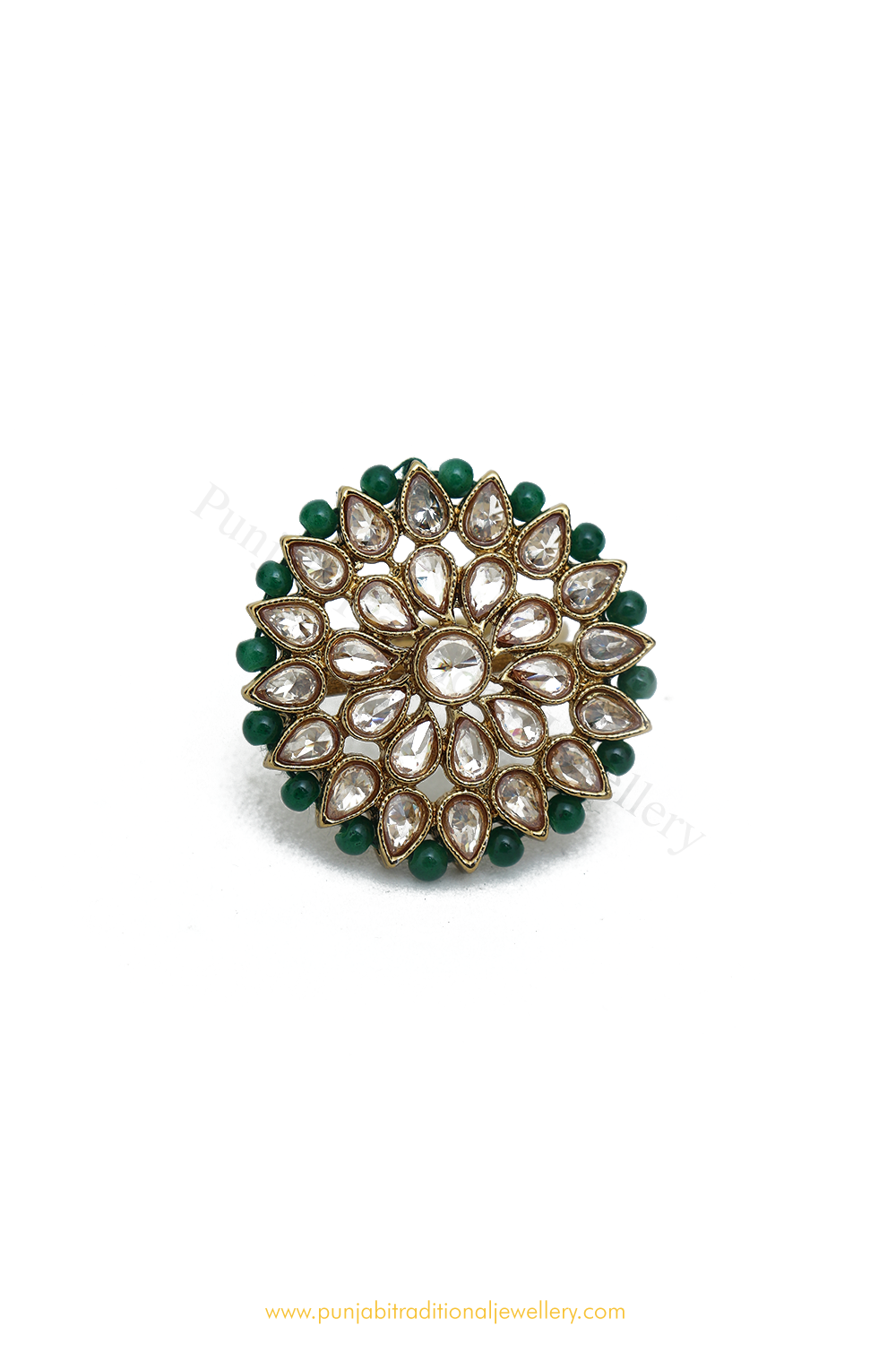 Antique Gold Finished Emerald Champagne Stone Ring By PTJ