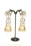 Gold Finished Kundan Pearl Jhumki Earrings by PTJ