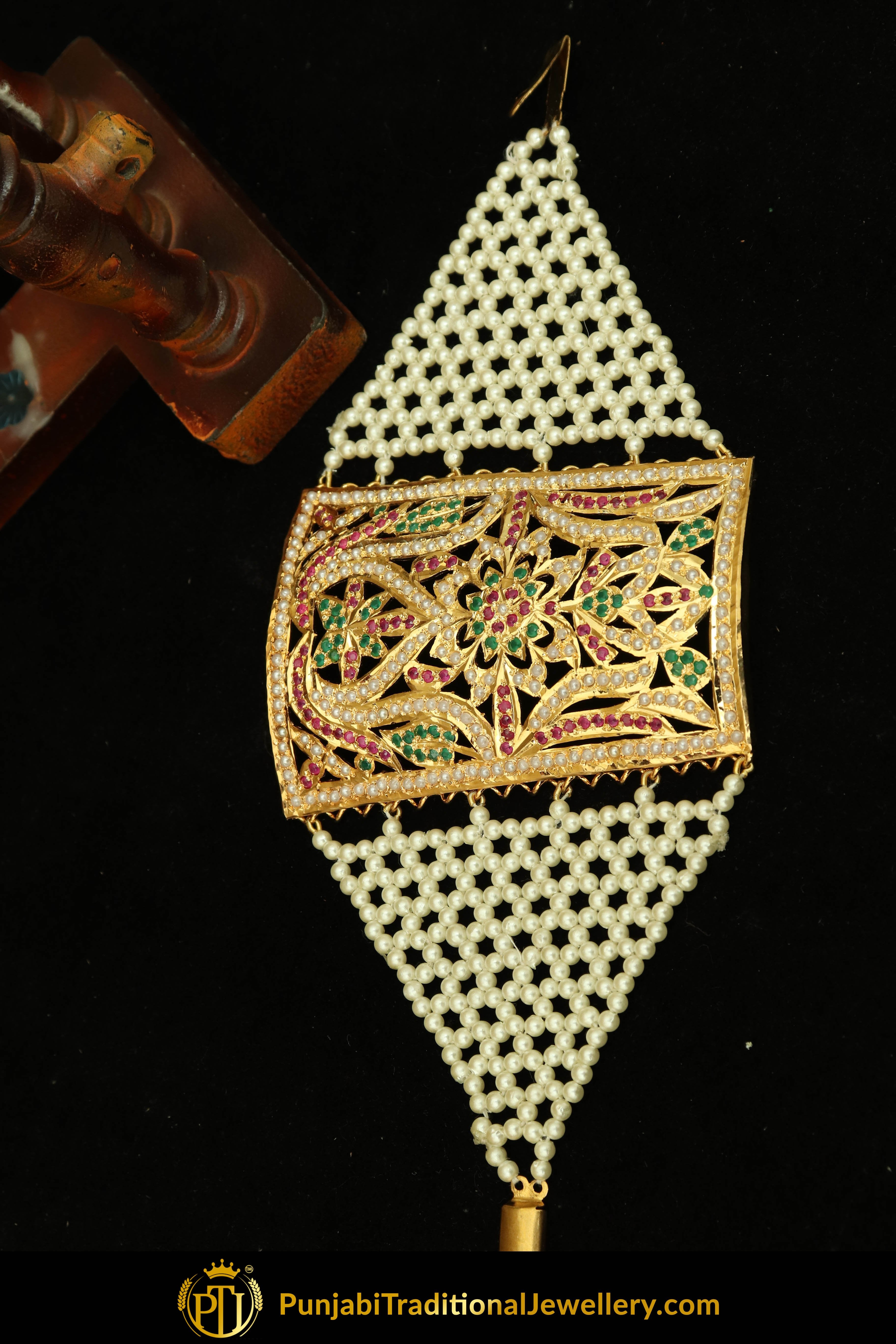 Gold Finished Navratan Jadau Bracelet | Punjabi Traditional Jewellery Exclusive