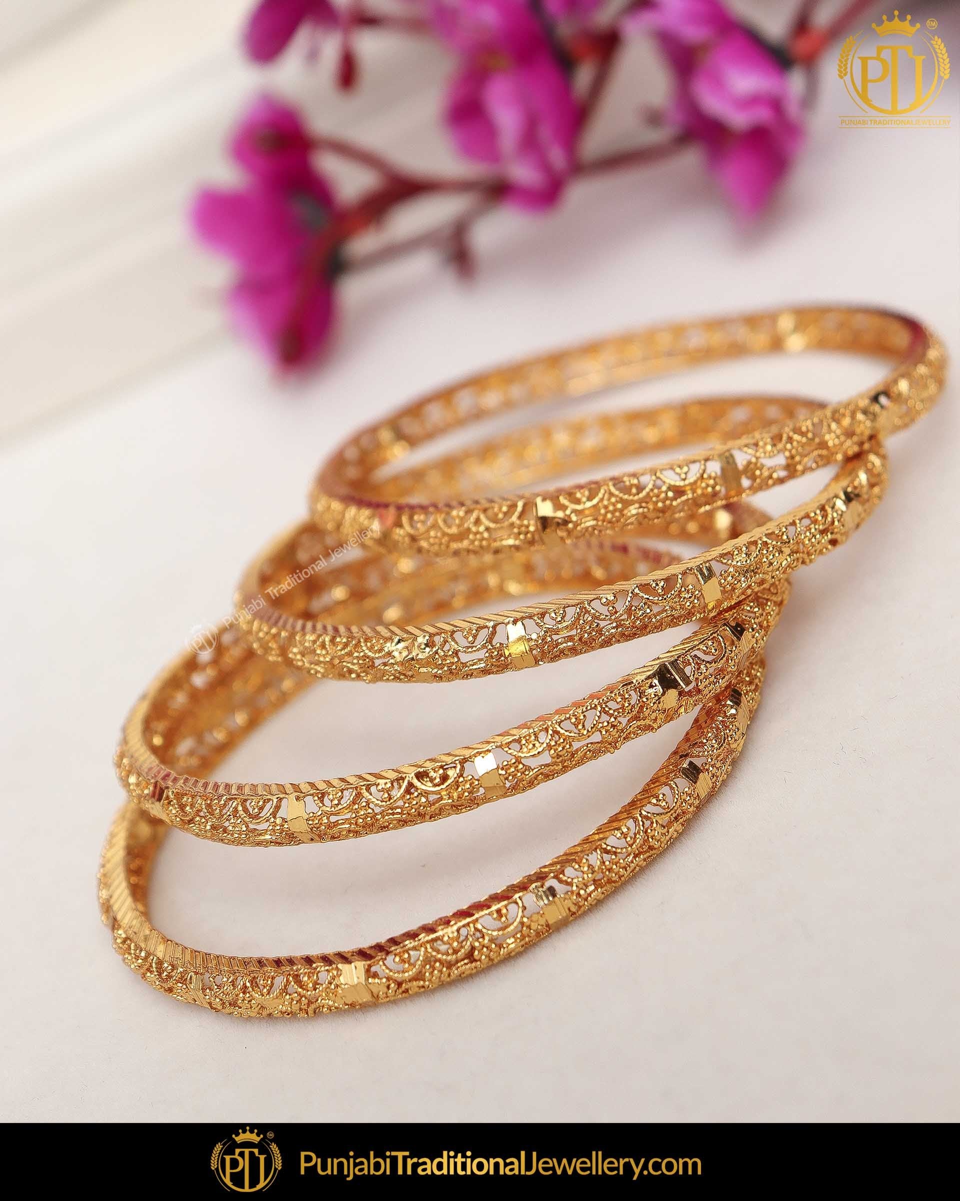 Gold Finished Karra Bangles (Pair)| Punjabi Traditional Jewellery Exclusive
