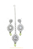 Silver Finished Polki Earrings & Tikka Set By PTJ
