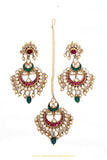 Gold Finished Rubby Emerald KundanEarring Tikka Set By PTJ