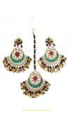 Gold Finished Rubby Emerald KundanEarring Tikka Set By PTJ