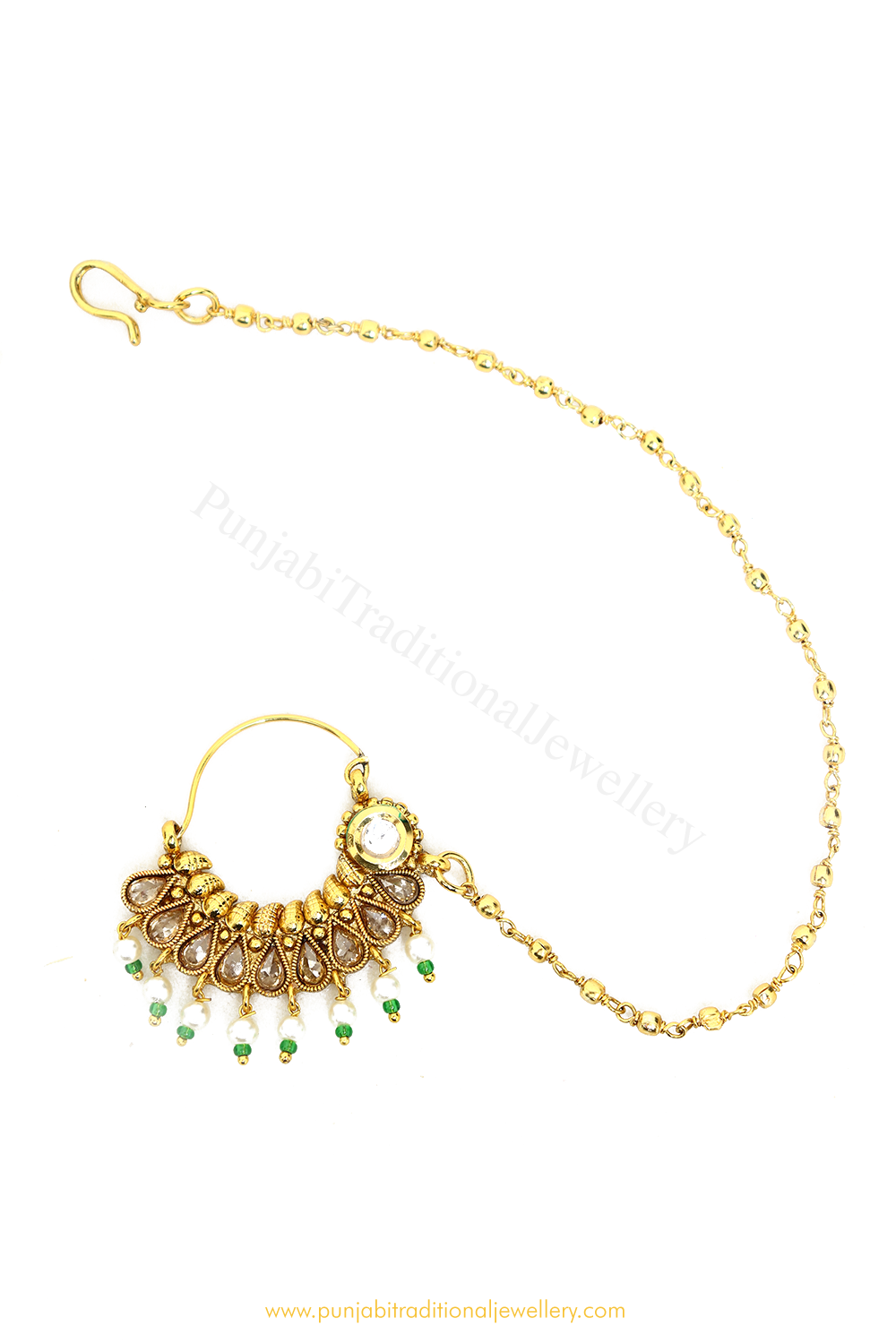 Antique Gold Plated Polki Nath By PTJ