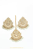 Gold Finished Pearl Kundan Earrings & Tikka Set By PTJ
