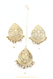 Gold Finished Pearl Jadau Studs & Tikka Set By PTJ