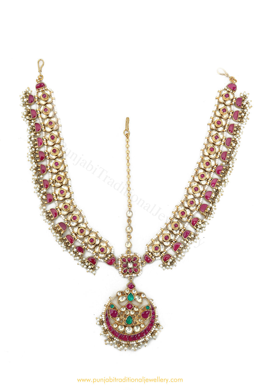 Gold Finished Rubby Emerald Kundan Matha Patti By PTJ Exclusive