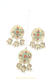 Gold Finished Navratan Jadau Studs & Tikka Set By PTJ