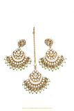 Gold Finished Pearl Kundan Earring & Tikka Set By PTJ