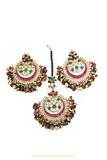 Gold Finished Rubby Emerald Kundan Earring & Tikka Set By PTJ