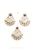 Gold Finished Navratan Kundan Earring & Tikka Set By PTJ