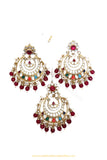 Gold Finished Navratan Kundan Earring & Tikka Set By PTJ
