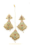 Gold Finished Navratan Jadau Earring Tikka Set By PTJ