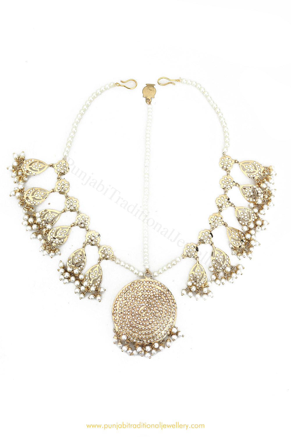 Gold Finished Pearl Jadau Matha Patti By PTJ Exclusive